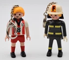 Playmobil Figures Set Soocer & Fire Woman. Keychain Keyring. Geobra. Germany Used. Price: $9.90.